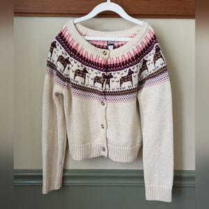 Tea Collection Fairisle Cotton Cardigan with Swedish Horses (size L)